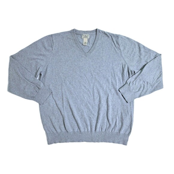 LL Bean Sweater Mens XL Cotton Cashmere Blend V Neck Gray Long Sleeve - Picture 1 of 8